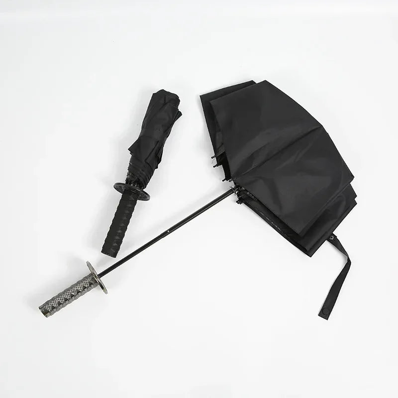 Samurai Ninja Katana Umbrella 3 Folding Creative Black Windproof Portable Demon Slayer Umbrella Cosplay Parasol Life Supplies